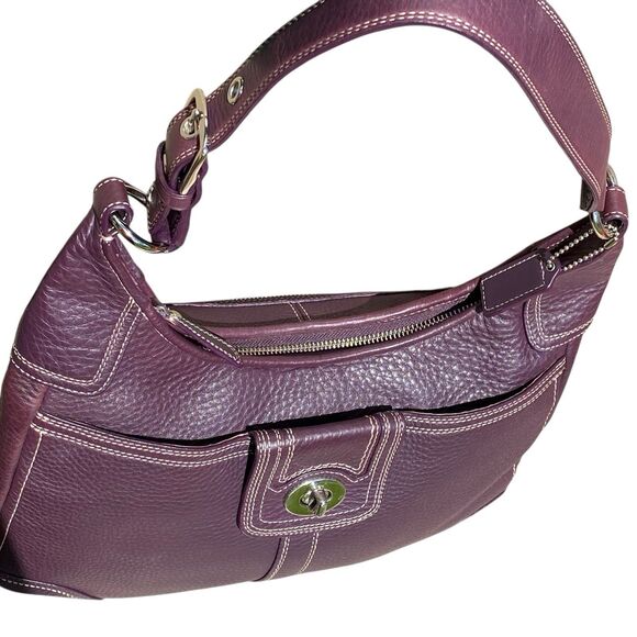 Coach Hamilton Purple Pebbled Leather Hobo Silver Turnlock Shoulder Bag F13956 - Picture 2 of 16